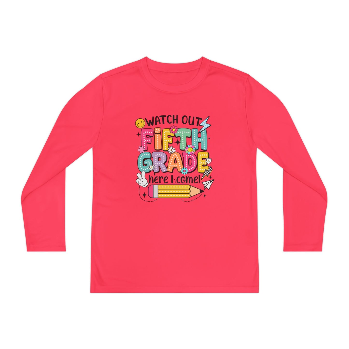 Youth Long Sleeve Tee - "Watch Out Fifth Grade Here I Come" Back-to-School Shirt