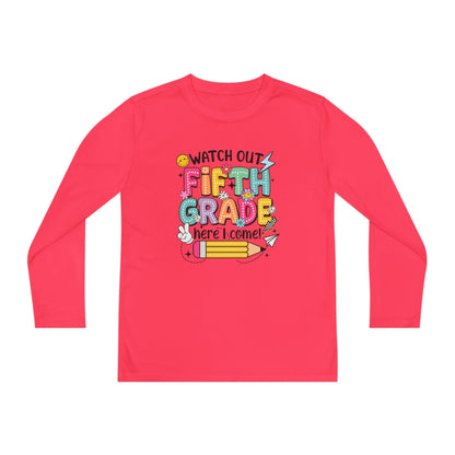 Youth Long Sleeve Tee - "Watch Out Fifth Grade Here I Come" Back-to-School Shirt