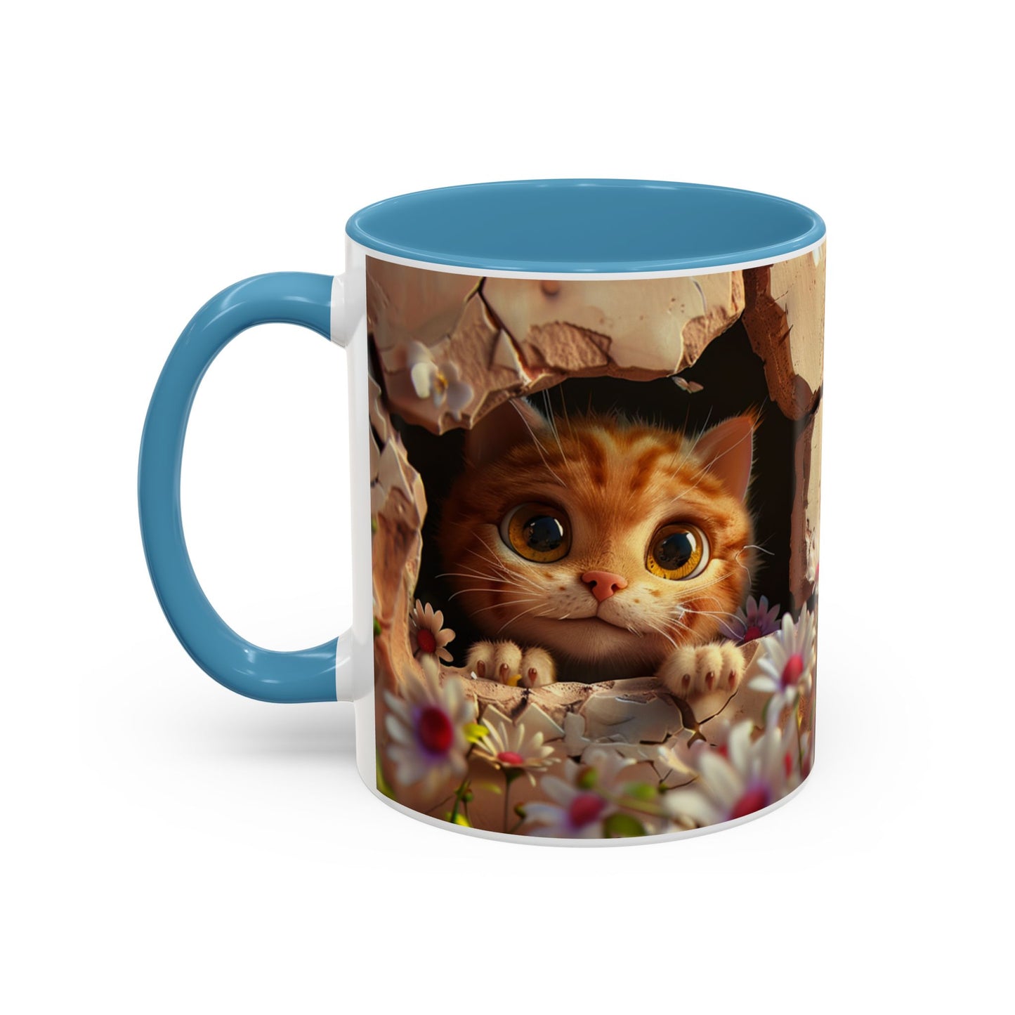Cute Peekaboo Kitten Accent Coffee Mug — 11/15oz Floral Cat Gift