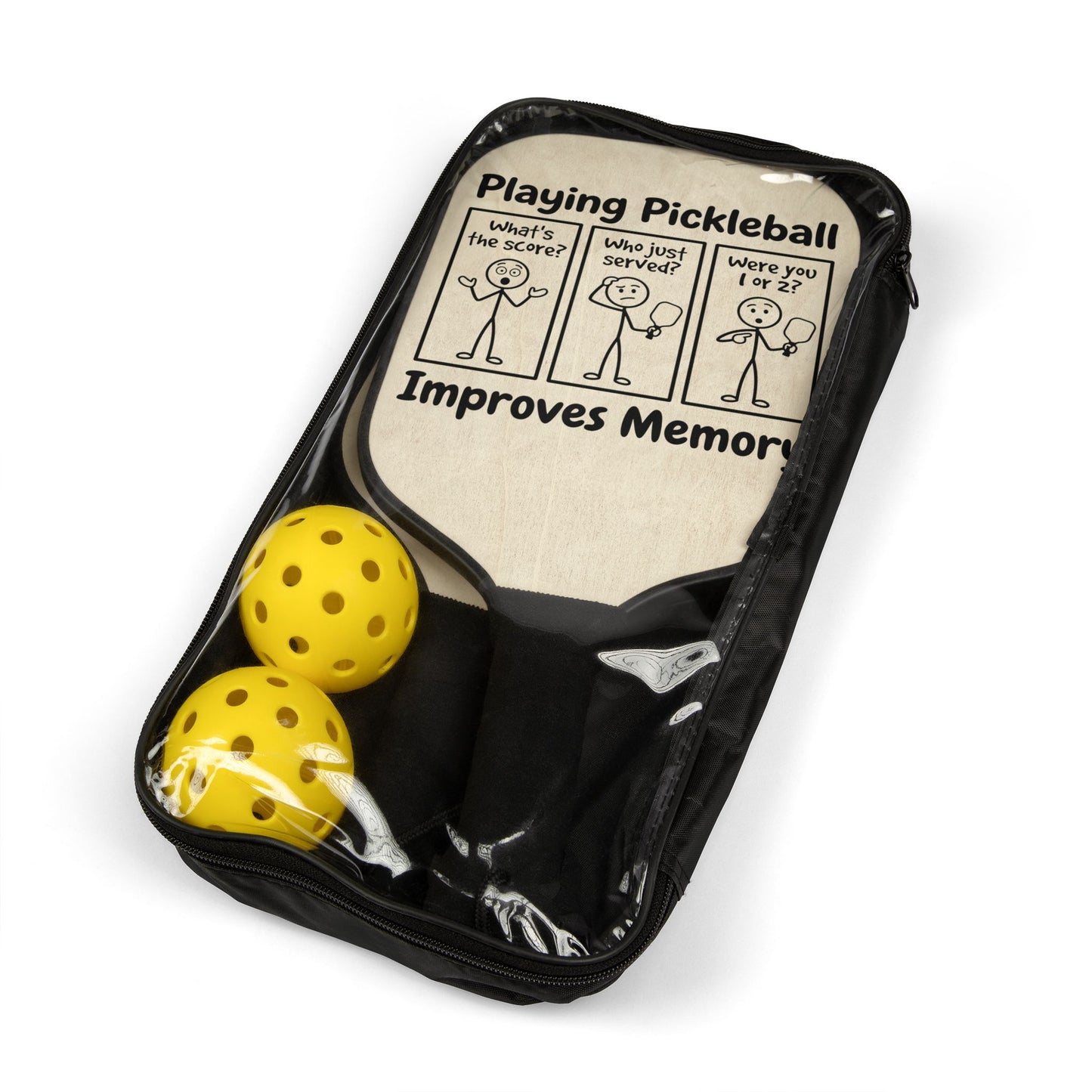 Pickleball Paddle Set — "Playing Pickleball Improves Memory" Funny Graphic Paddle & Balls Kit