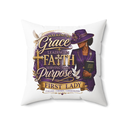 First Lady Faith Pillow — "Walking in Grace, Leading in Faith" Decorative Throw Pillow