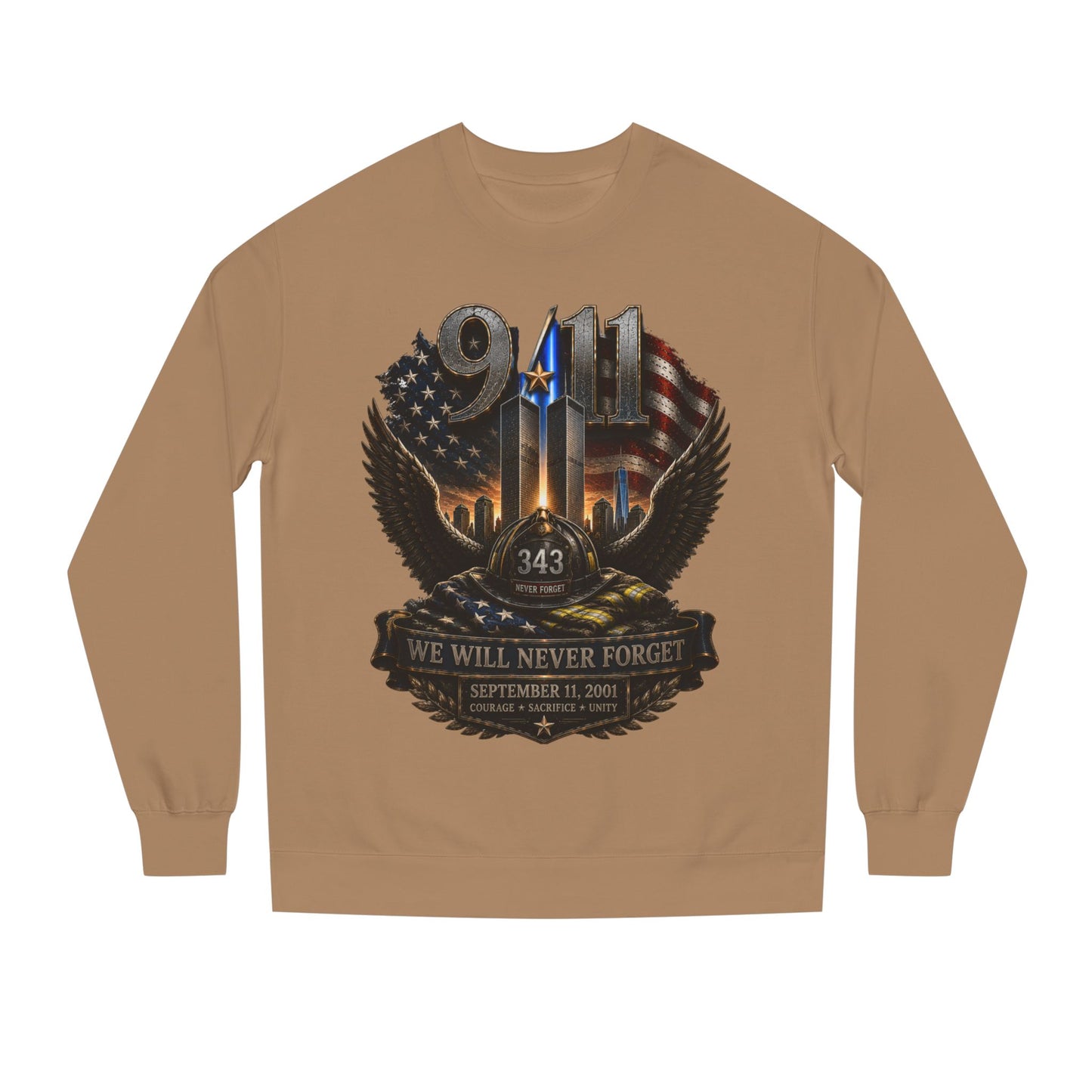 9/11 We Will Never Forget Crewneck Sweatshirt – Memorial Tribute