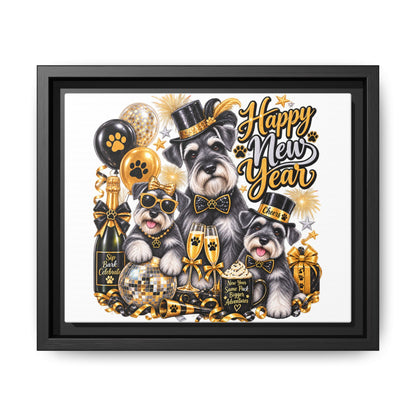 Happy New Year Schnauzer Holiday Canvas Print — Framed Matte Wall Art