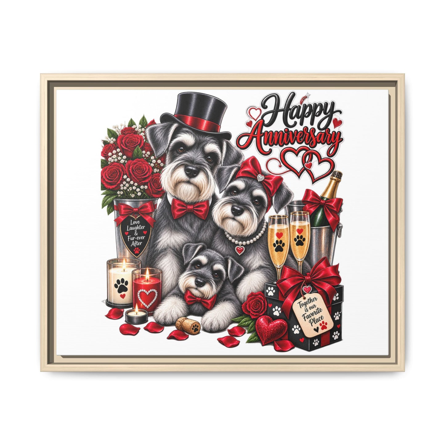 Happy Anniversary Schnauzer Family Matte Canvas Print — Framed