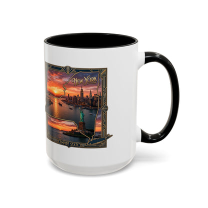 New York Skyline Accent Coffee Mug — Empire State Sunset Scene (11/15oz)