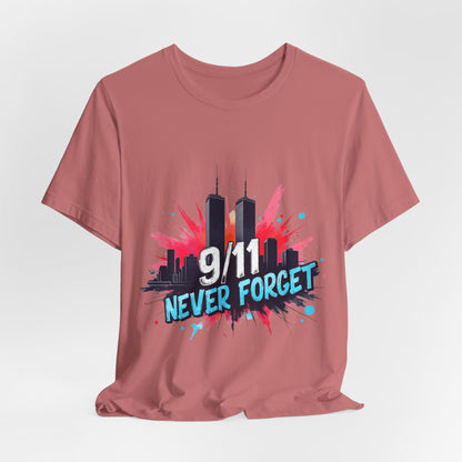 9/11 Never Forget T-Shirt — Patriotic Memorial Tee with Twin Towers Graphic