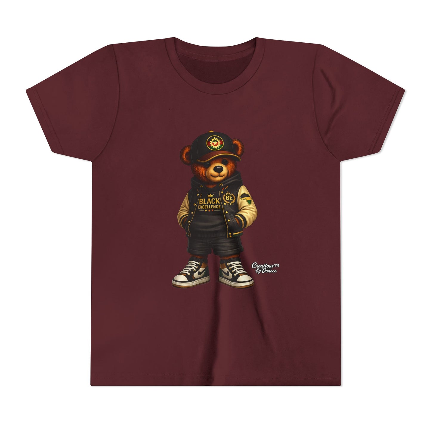 Youth Tee — Streetwear Teddy Bear Graphic (Black Varsity)