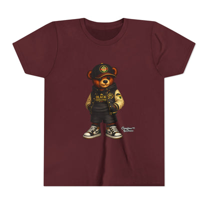 Youth Tee — Streetwear Teddy Bear Graphic (Black Varsity)