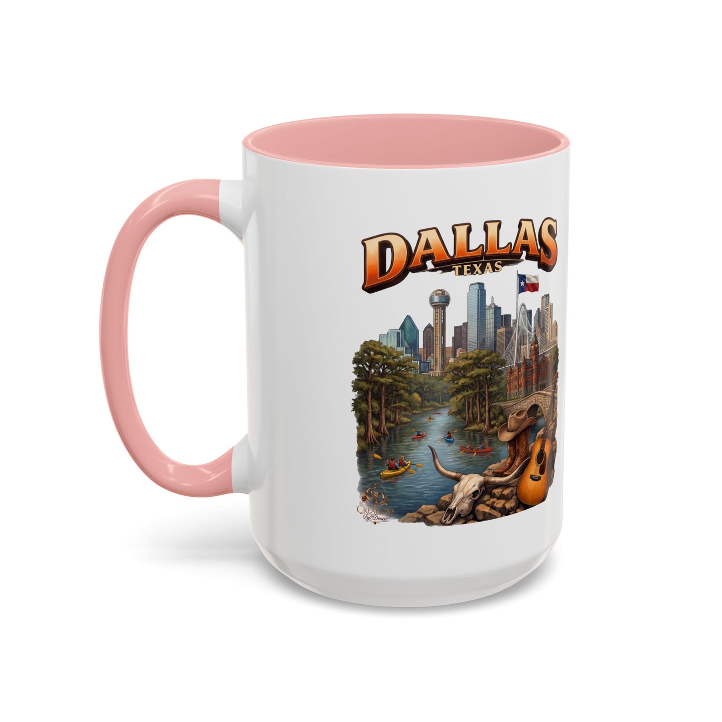 Dallas Skyline Accent Coffee Mug — Texas Souvenir Mug with Guitar & Cityscape