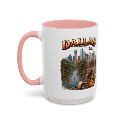 Dallas Skyline Accent Coffee Mug — Texas Souvenir Mug with Guitar & Cityscape