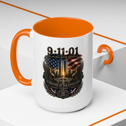 9·11 Memorial Coffee Mug — Never Forget Tribute Accent Mug (11/15oz)