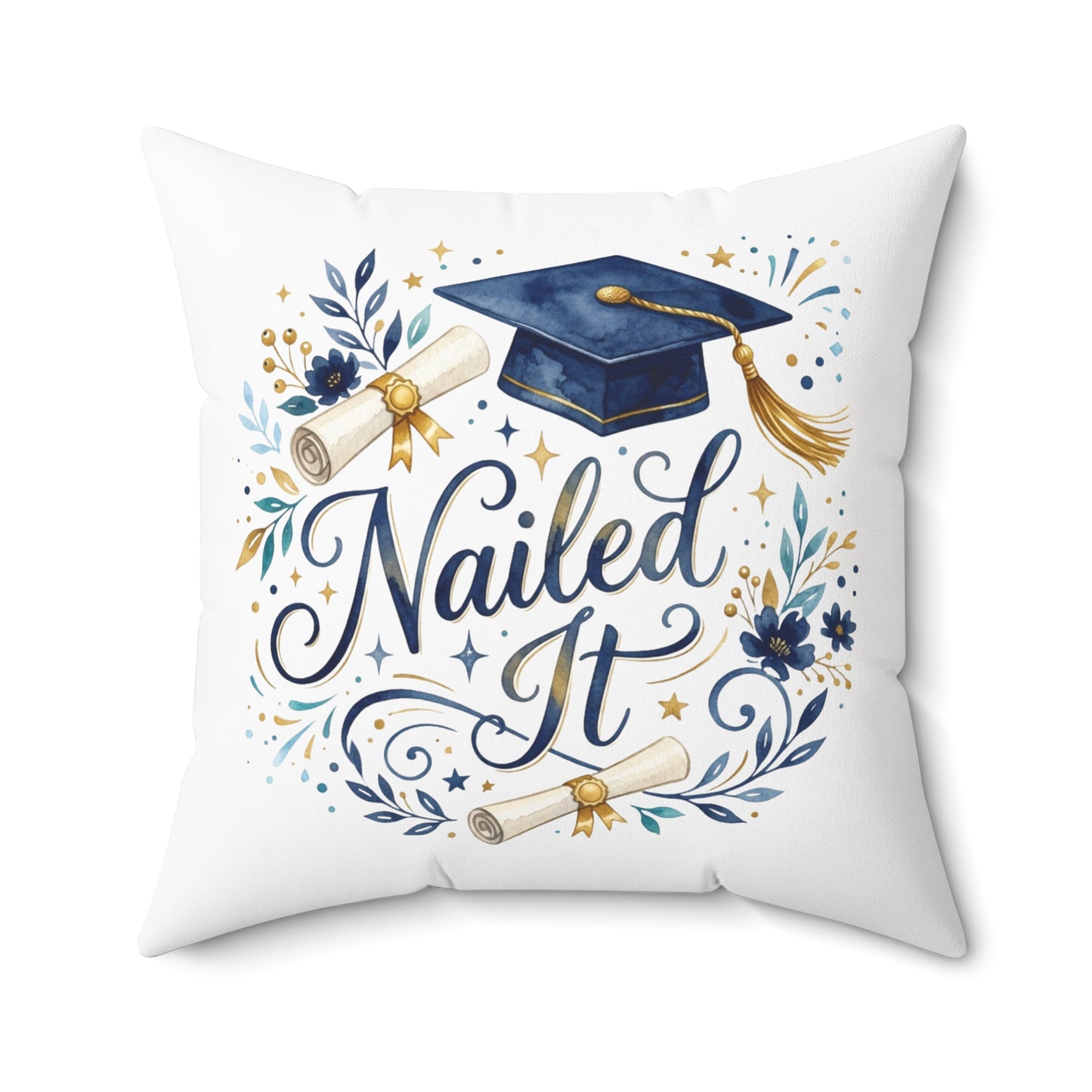 Graduation 'Nailed It' Decorative Pillow — Graduation Throw Pillow with Cap & Diploma Design