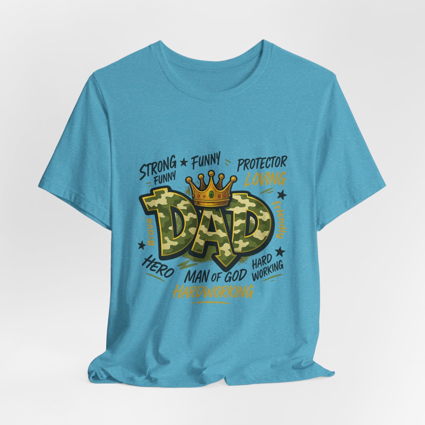 Dad Camo Crown T-Shirt — 'DAD' Graphic with 'Man of God, Hardworking' Father's Day Tee