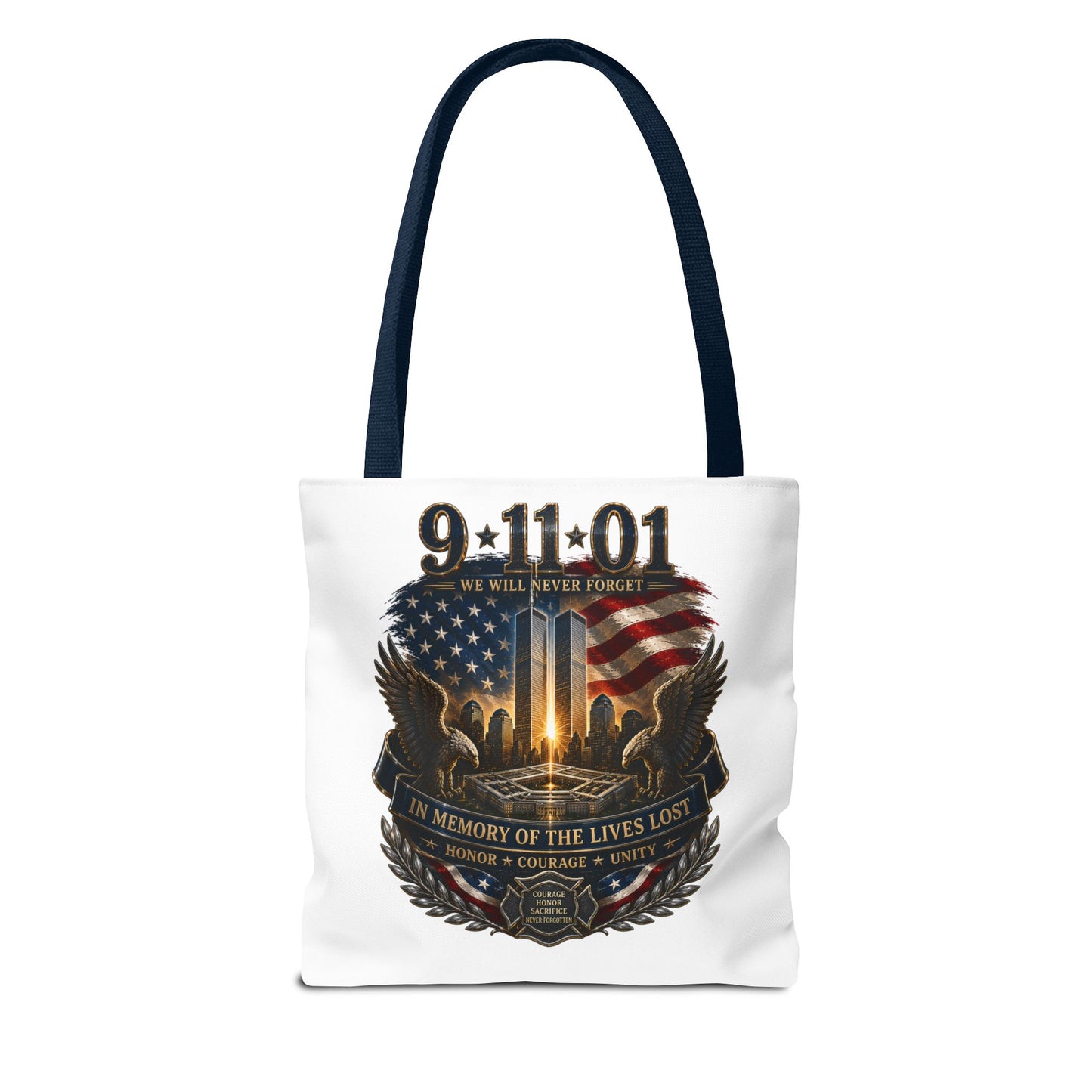 9/11 Memorial Tote Bag — We Will Never Forget Tribute Tote