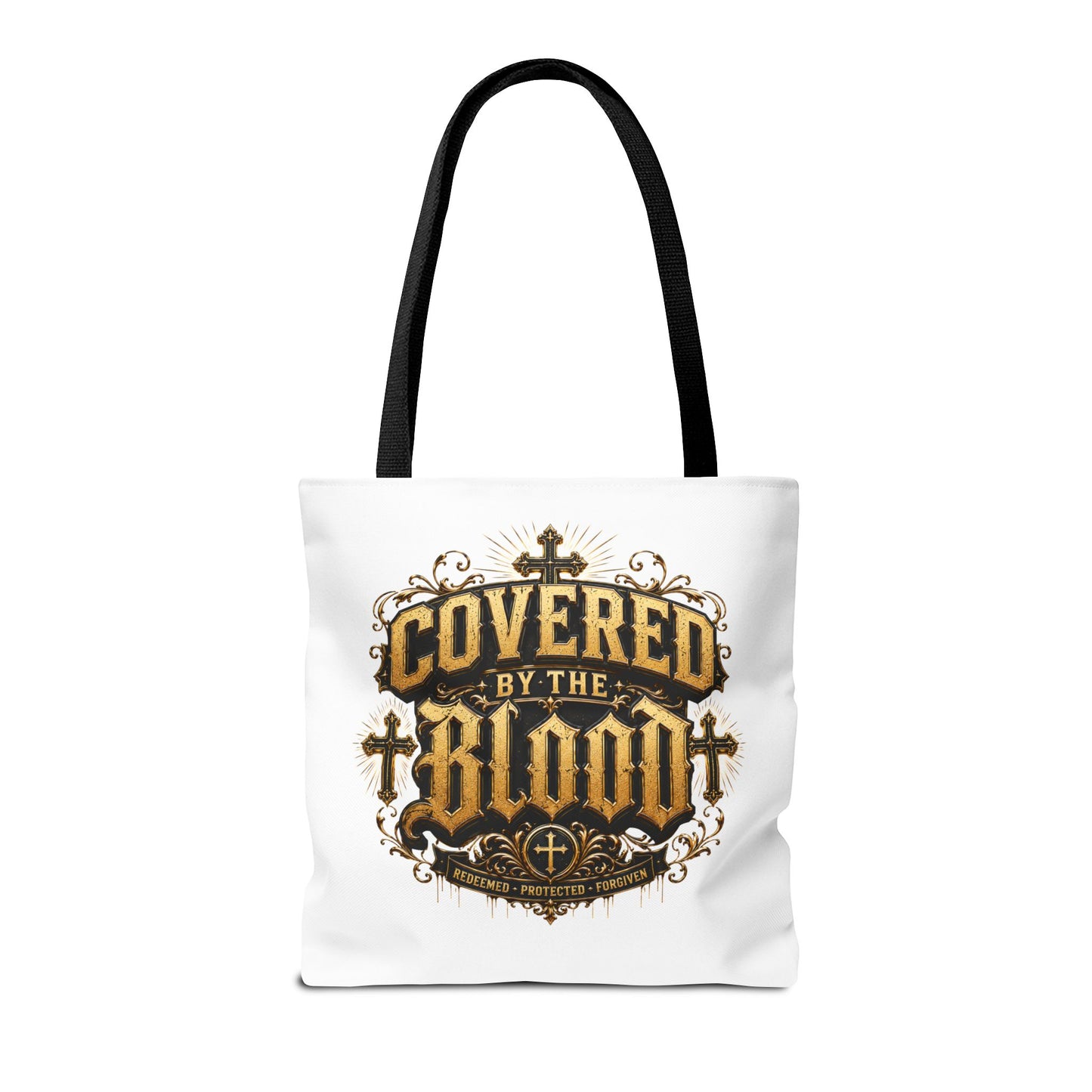 Covered by the Blood Tote Bag — Christian Cross Faith Canvas Tote