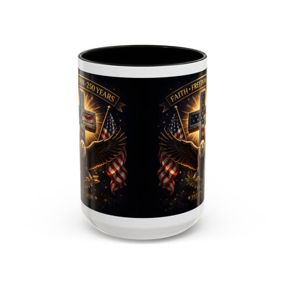 Patriotic Faith & Freedom Accent Coffee Mug — Eagle, Cross & American Flag (1776–2026)