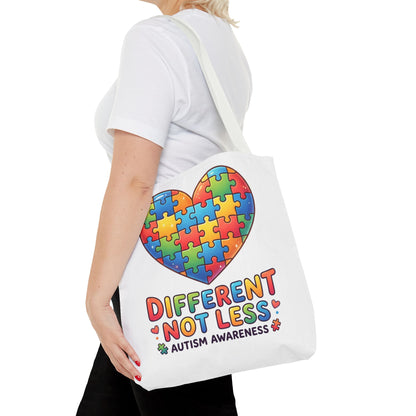Autism Awareness Tote Bag — "Different Not Less" Puzzle Heart