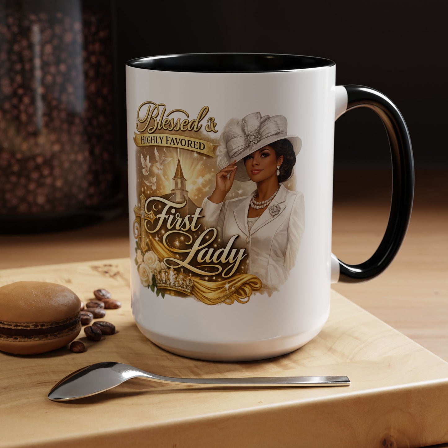 First Lady Inspirational Coffee Mug — "Blessed & Highly Favored" Accent Ceramic Mug
