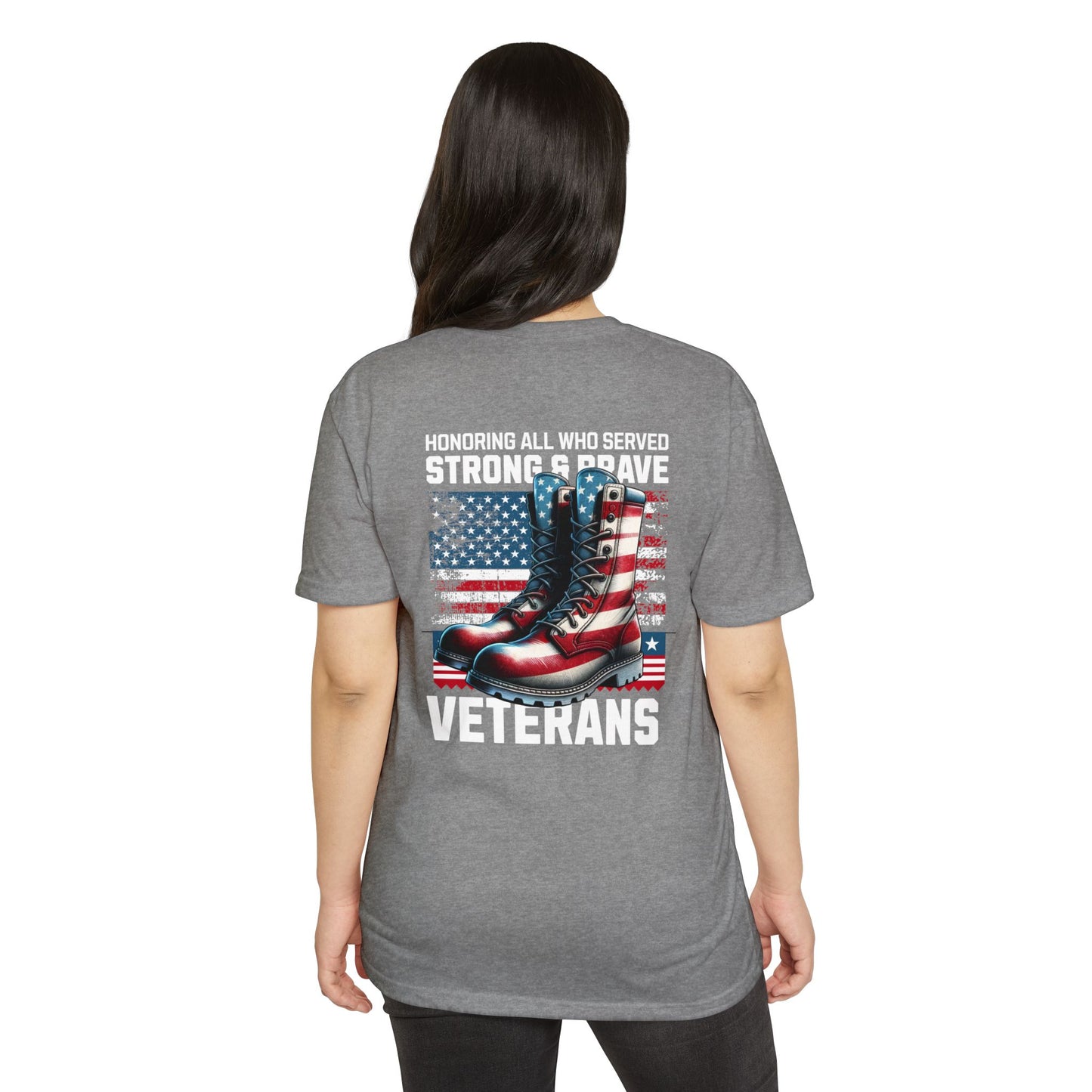 Veterans Tribute T-Shirt — "Honoring All Who Served" American Flag Boots