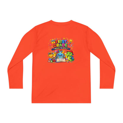 First Grade Ready Youth Long Sleeve Tee — "First Grade Here I Come" Back-to-School Shirt