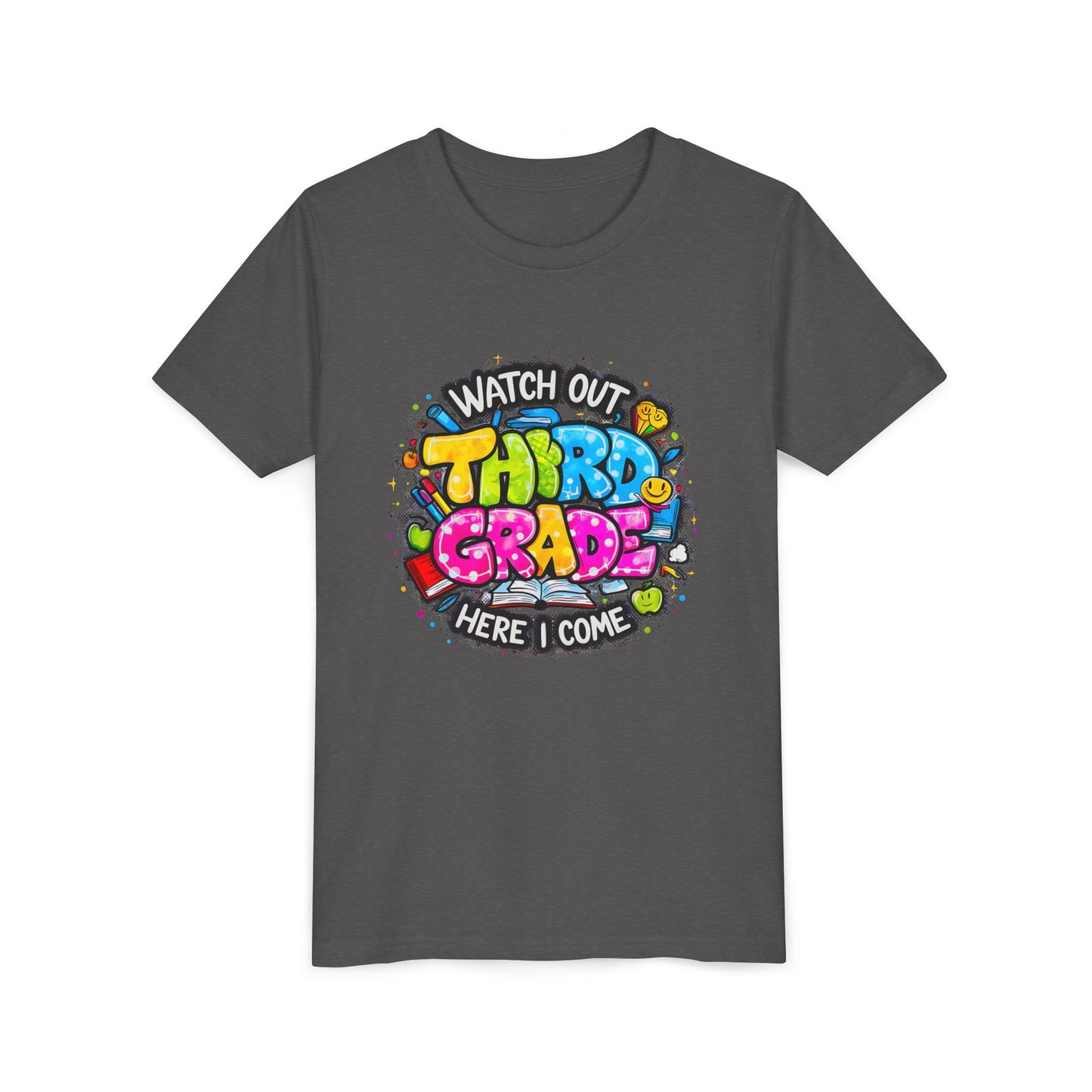 Third Grade Kids T‑Shirt — "Watch Out Third Grade Here I Come" Back-to-School Tee