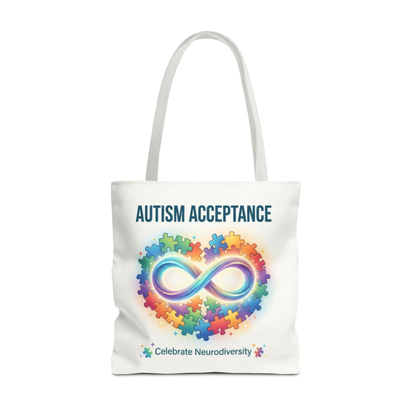 Autism Acceptance Tote Bag — Rainbow Neurodiversity Infinity Puzzle Design