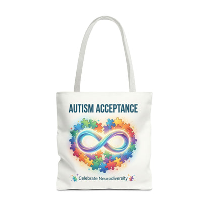 Autism Acceptance Tote Bag — Rainbow Neurodiversity Infinity Puzzle Design