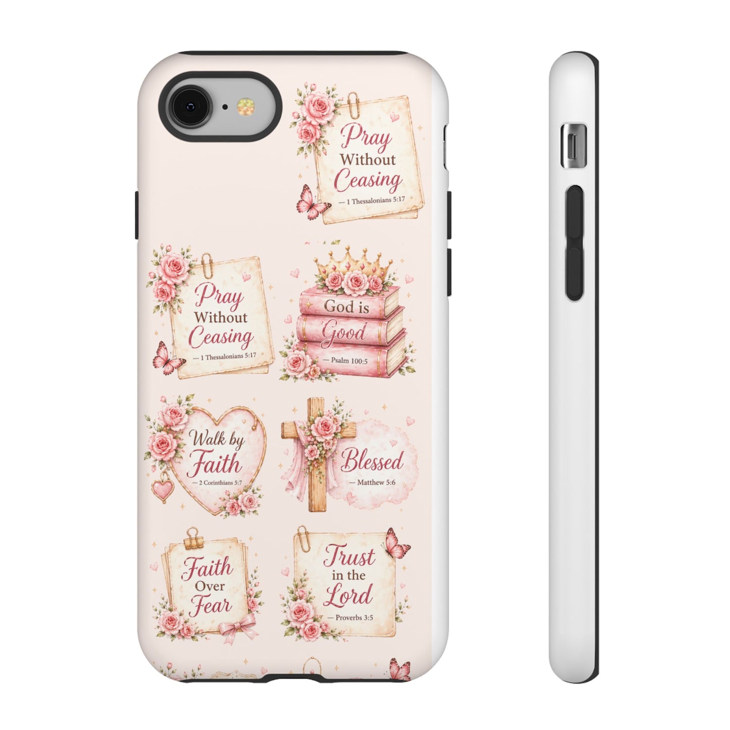 Christian Floral Phone Case — "Pray Without Ceasing" Faith Cross Design