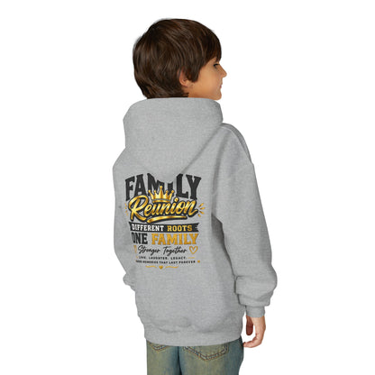 Family Reunion Hoodie — "Different Roots One Family" Youth Pullover