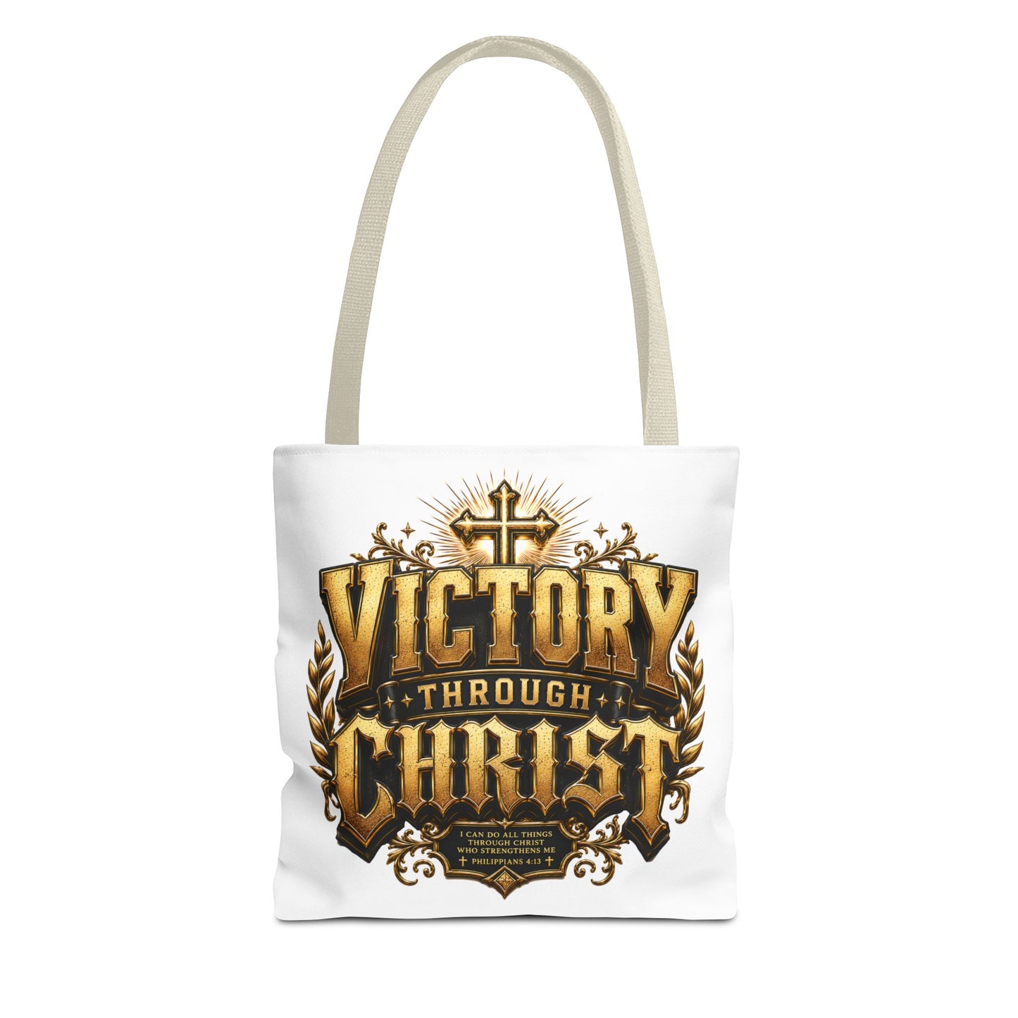 Victory Through Christ Tote Bag — Inspirational Christian Canvas Tote