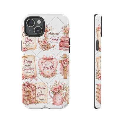 Faith Floral Phone Case – Christian Inspirational Scripture iPhone Cover (Choose Joy, Pray, Faith)
