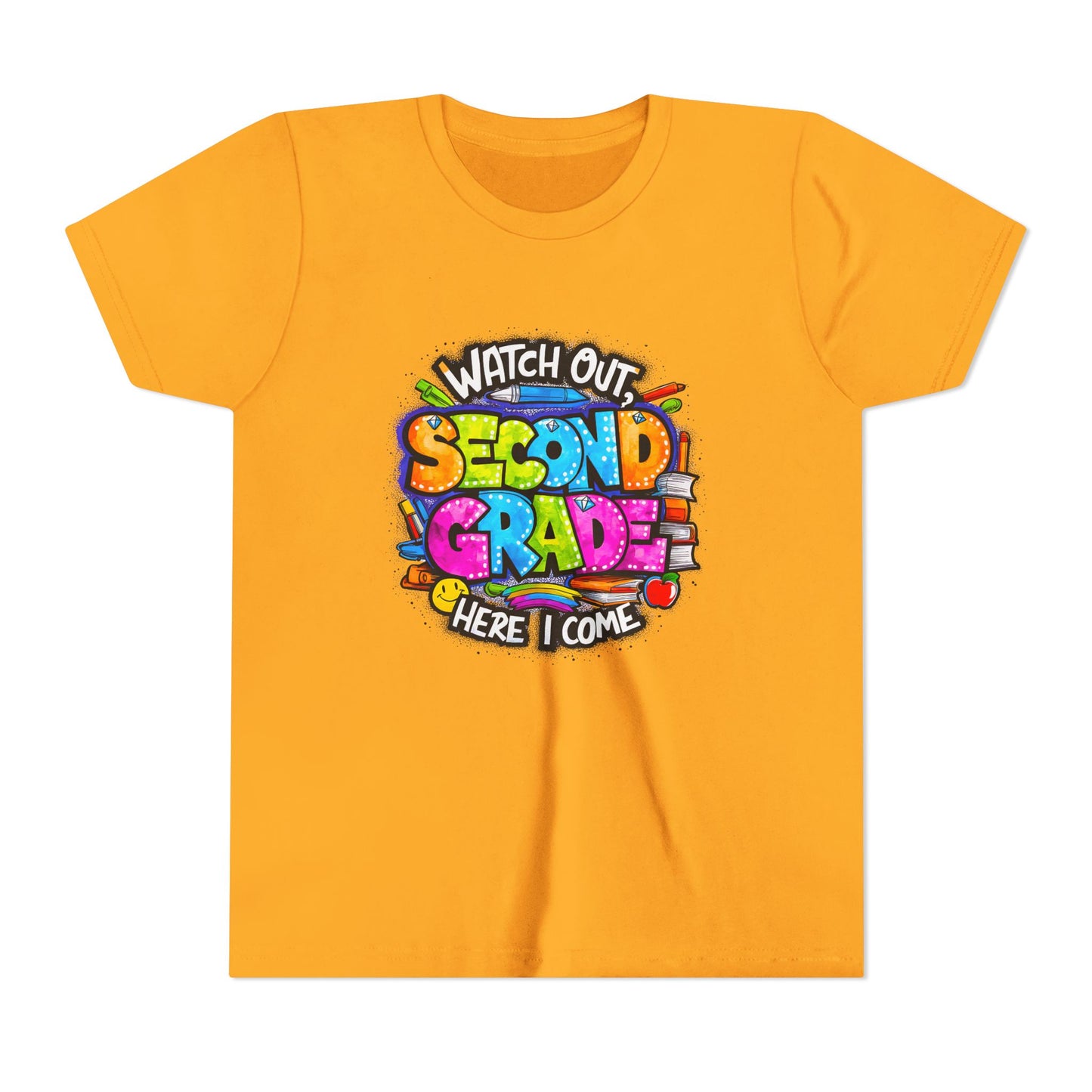 Second Grade Kids Tee - "Watch Out Second Grade Here I Come" Colorful Back-to-School Shirt