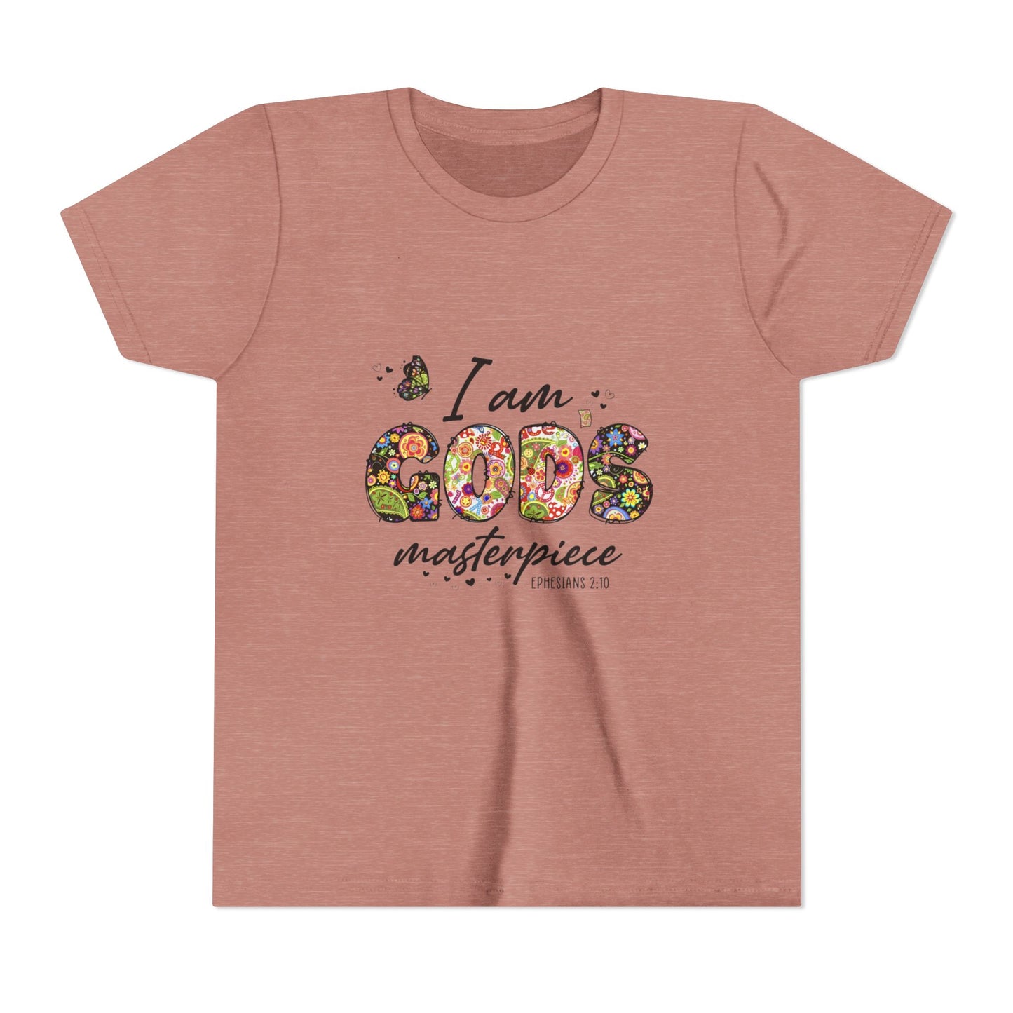 I Am God’s Masterpiece Youth Tee — Floral Christian Inspirational Shirt
