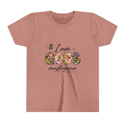 I Am God’s Masterpiece Youth Tee — Floral Christian Inspirational Shirt