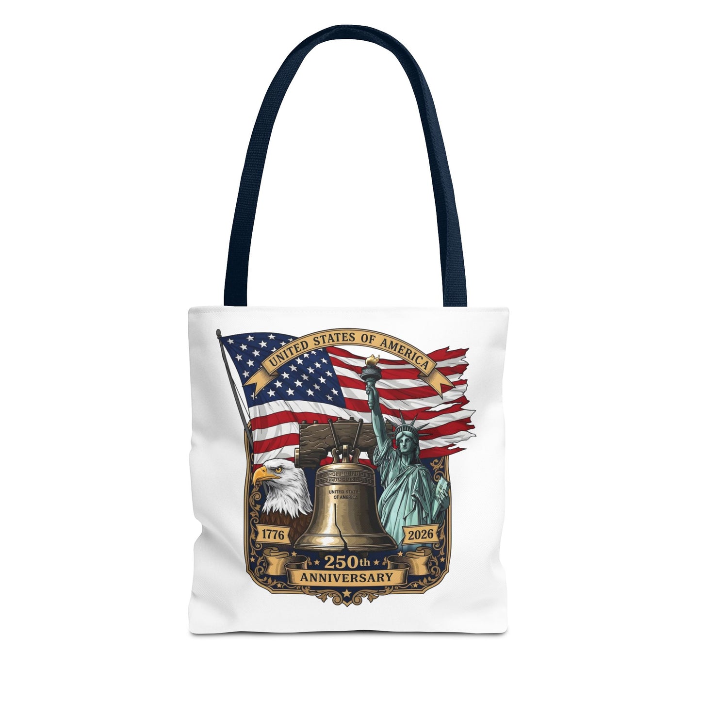 Patriotic 250th Anniversary Tote Bag — USA Flag, Liberty Bell & Eagle Design