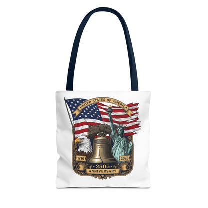 Patriotic 250th Anniversary Tote Bag — USA Flag, Liberty Bell & Eagle Design