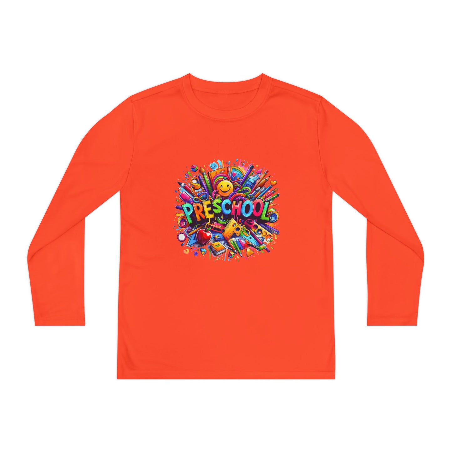Youth Preschool Long Sleeve Tee - Colorful School Supplies Design