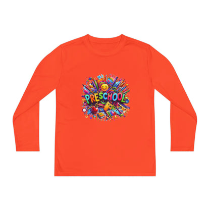 Youth Preschool Long Sleeve Tee - Colorful School Supplies Design