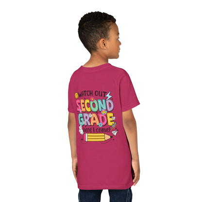 Second Grade Kids T‑Shirt – "Watch Out Second Grade Here I Come" Back‑to‑School Tee