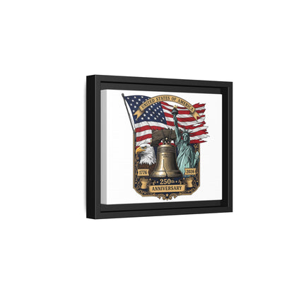 Liberty 250th Anniversary Framed Canvas Print — American Flag, Statue of Liberty & Liberty Bell Art