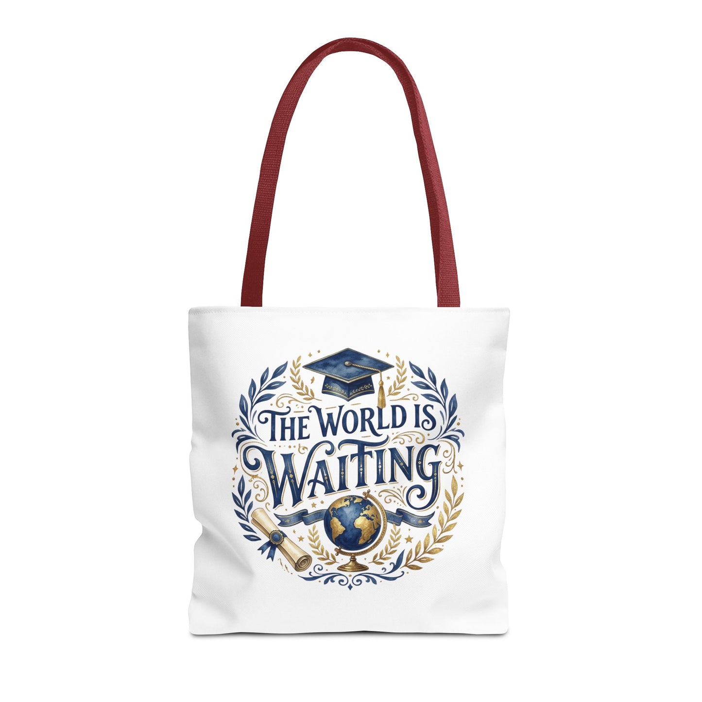 Graduation Tote Bag – "The World Is Waiting" Cap & Globe Design