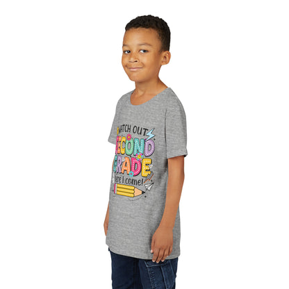 Second Grade Kids T‑Shirt – "Watch Out Second Grade Here I Come" Back‑to‑School Tee