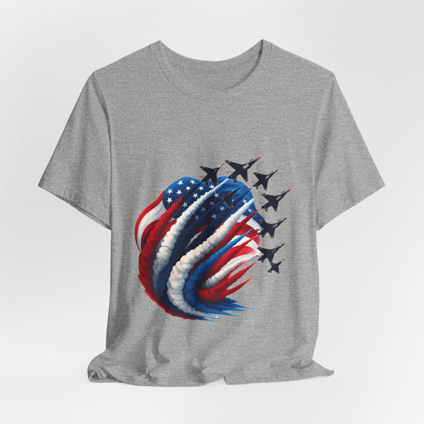 Patriotic Jet Flyover T-Shirt — American Flag Smoke Trail Tee