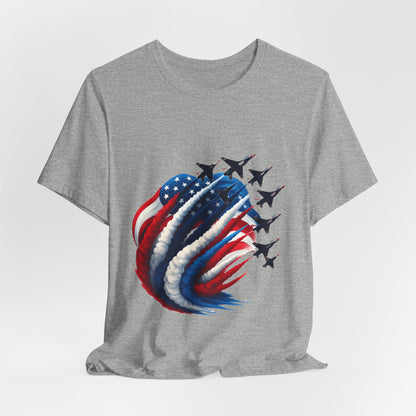 Patriotic Jet Flyover T-Shirt — American Flag Smoke Trail Tee