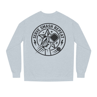 Serve Smash Repeat Crewneck Sweatshirt — Pickleball Player Graphic