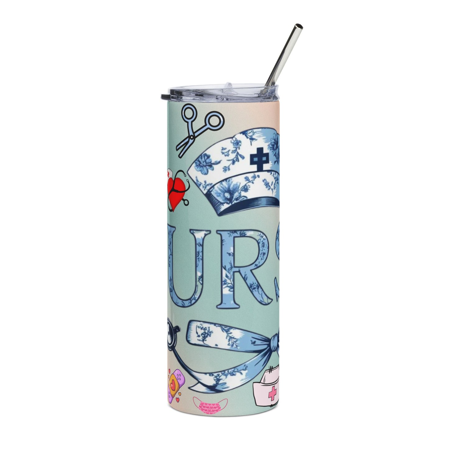 Nurse Stainless Steel Tumbler 20oz — Floral Medical Icons Travel Cup