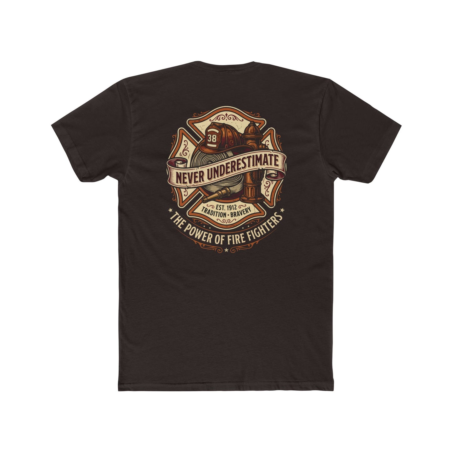 Firefighter Tee - "Never Underestimate" Vintage Firefighter Helmet Design