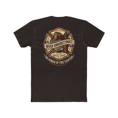 Firefighter Tee - "Never Underestimate" Vintage Firefighter Helmet Design