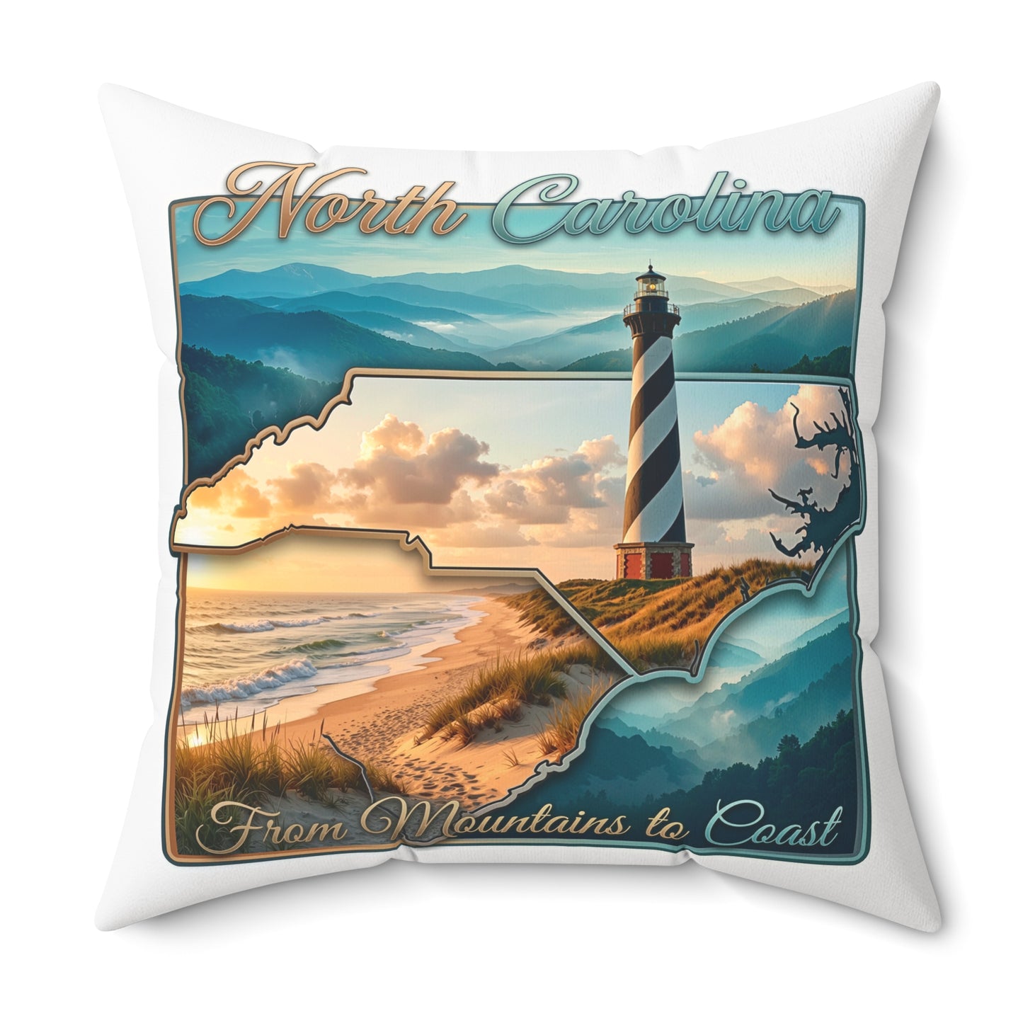 North Carolina Lighthouse Coastal Pillow — From Mountains to Coast Decorative Throw Pillow