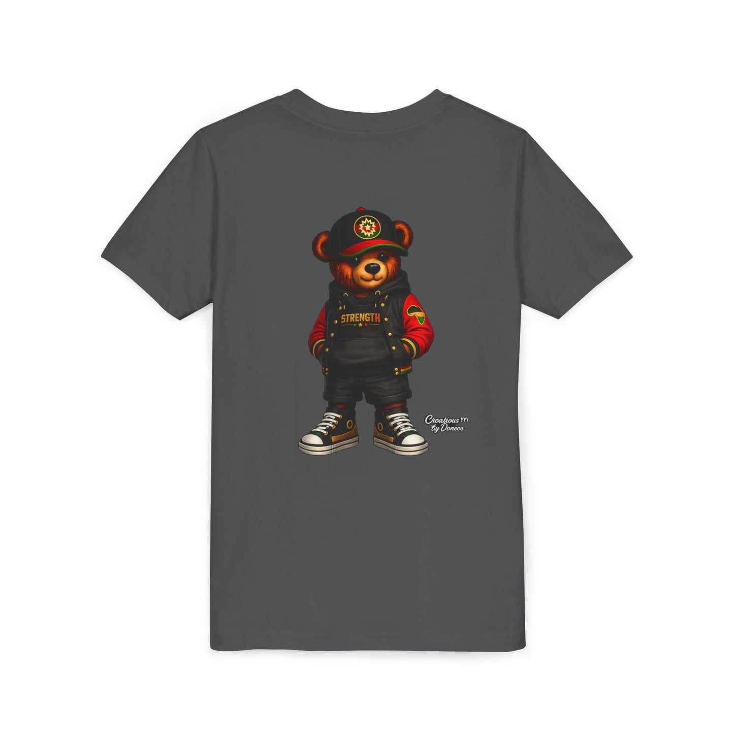 Kids Teddy Bear Streetwear Tee — 'Strength' Graphic Youth T-Shirt